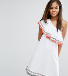 Сарафан на одно плечо с ацтекской отделкой и помпонами ASOS TALL - Белый