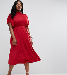 Платье миди с драпировкой и поясом ASOS CURVE - Красный