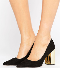 Туфли для широкой стопы с золотистым блочным каблуком New Look - Черный