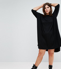 Свободное платье-футболка с закругленным низом ASOS CURVE - Черный