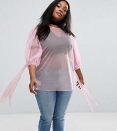 Сетчатый топ с бантиками на рукавах ASOS CURVE - Розовый