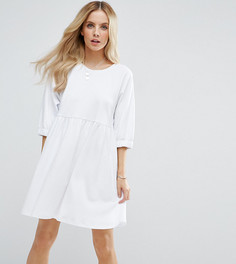 Хлопковое свободное платье с эластичными манжетами ASOS PETITE - Белый