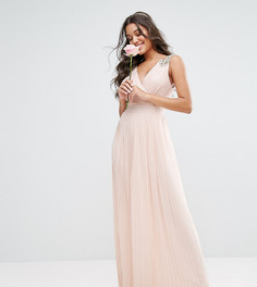 Плиссированное платье макси с декорированными плечами TFNC WEDDING - Розовый