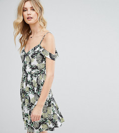 Короткое приталенное платье с открытыми плечами и принтом ананасов ASOS TALL - Зеленый
