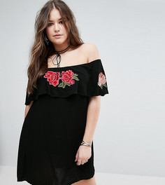 Платье с открытыми плечами и цветочной вышивкой Missguided Plus - Черный