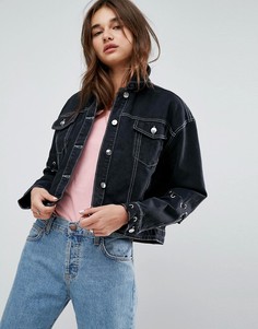 Черная джинсовая куртка со шнуровкой ASOS - Черный