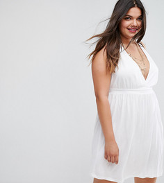 Трикотажное пляжное платье мини с перекрестами на спине ASOS CURVE - Белый