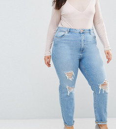 Светлые рваные джинсы слим в винтажном стиле с завышенной талией ASOS CURVE FARLEIGH - Синий