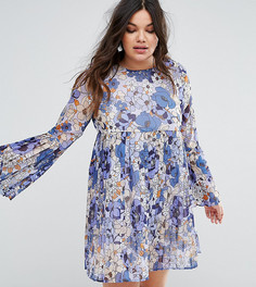 Плиссированное платье с цветочным принтом Missguided Plus - Синий