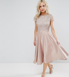 Приталенное платье миди с кружевным кроп-топом металлик ASOS PETITE - Серебряный