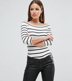 Полосатый топ с открытыми плечами и рукавами 3/4 ASOS PETITE - Мульти