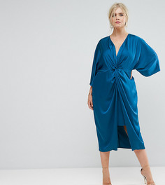 Платье-кимоно миди с перекрутом ASOS CURVE - Синий