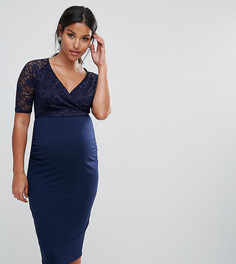 Кружевное облегающее платье миди с запахом ASOS Maternity NURSING - Темно-синий