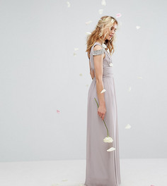 Платье макси с открытыми плечами и декоративной отделкой TFNC WEDDING - Серый