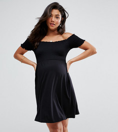 Платье с открытыми плечами и присборенной вставкой ASOS Maternity - Черный