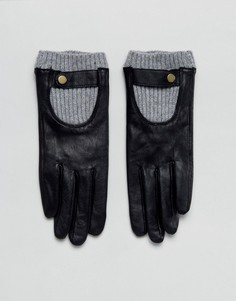 Кожаные перчатки с манжетами в рубчик ASOS - Черный