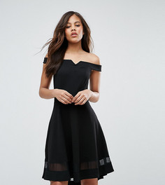 Короткое приталенное платье с открытыми плечами и сетчатой вставкой New Look Tall - Черный