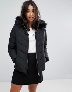 Дутая куртка с воротником из искусственного меха Miss Selfridge - Черный