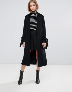 Длинное легкое пальто с поясом без застежек из ткани с добавлением шерсти Helene Berman - Черный