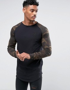 Черный обтягивающий лонгслив с камуфляжными рукавами SikSilk - Черный