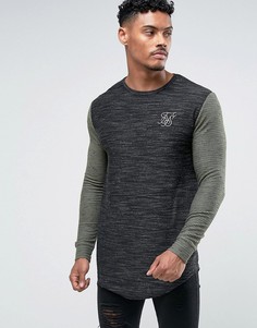 Черный обтягивающий лонгслив с рукавами цвета хаки SikSilk - Черный
