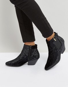 Бархатные ботинки в стиле вестерн на низком каблуке Qupid - Черный