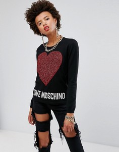 Джемпер с блестящим сердцем Love Moschino - Черный