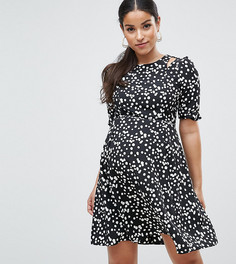 Чайное платье в стиле 40-х с вырезами на плечах и принтом в горошек ASOS Maternity - Черный