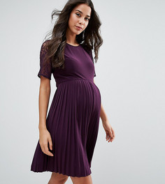 Платье мини с плиссировкой и кружевом ASOS Maternity PETITE - Фиолетовый