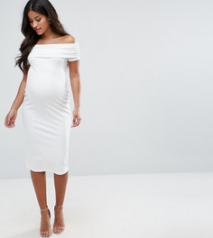 Облегающее платье миди с открытыми плечами ASOS Maternity - Кремовый