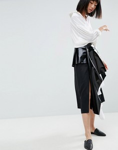 Ярусная плиссированная юбка миди из искусственной кожи ASOS WHITE - Черный