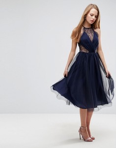 Платье миди из тюля с кружевными вставками ASOS - Темно-синий