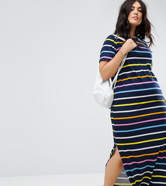 Платье-футболка макси в разноцветную полоску ASOS CURVE - Мульти