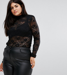 Кружевной топ на подплечниках ASOS CURVE - Черный