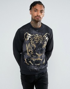 Черный свитшот с большим блестящим тигром Versace Jeans - Черный