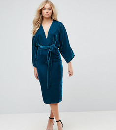 Бархатное платье-кимоно миди с глубоким декольте ASOS TALL - Черный