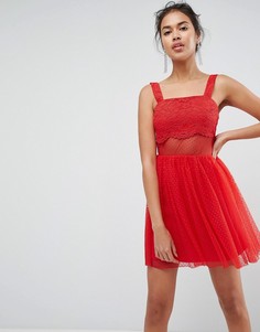Приталенное платье миди с кружевной отделкой ASOS - Красный