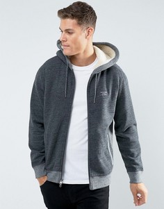 Серый меланжевый худи на молнии с подкладкой из искусственного меха Abercrombie &amp; Fitch - Серый