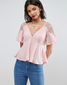 Чайная блузка с кружевной вставкой ASOS - Розовый