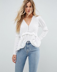 Блузка с кружевом и оборками ASOS - Белый