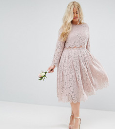 Кружевное платье миди для выпускного с длинными рукавами ASOS CURVE WEDDING - Розовый