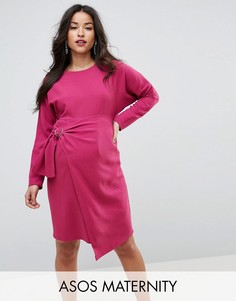 Платье миди с рукавами летучая мышь и запахом на юбке ASOS Maternity - Фиолетовый