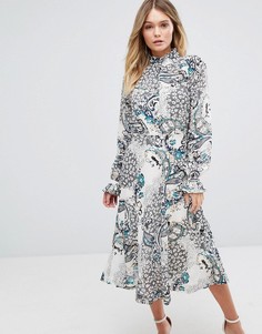 Платье миди с принтом и высоким воротом Boohoo - Мульти
