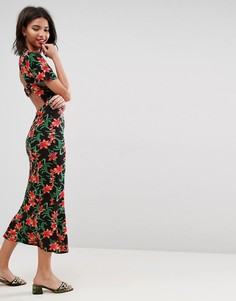 Чайное платье макси с открытой спиной и цветочным принтом ASOS - Мульти