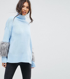 Джемпер с высоким воротником и искусственным мехом PrettyLittleThing - Синий