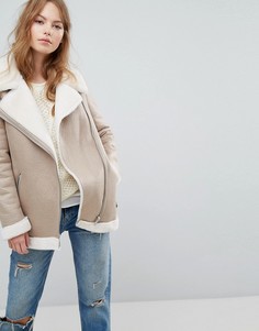 Куртка из искусственной замши на меховой подкладке New Look - Бежевый