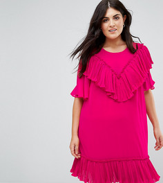 Платье мини с рюшами в складку ASOS CURVE - Розовый