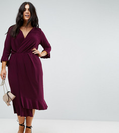 Платье миди с запахом и оборками ASOS CURVE - Фиолетовый