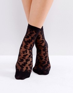 Сетчатые носки с леопардовым принтом Pieces - Черный