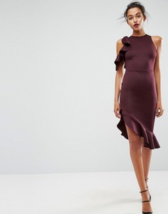 Платье миди с оборкой на подоле ASOS - Розовый